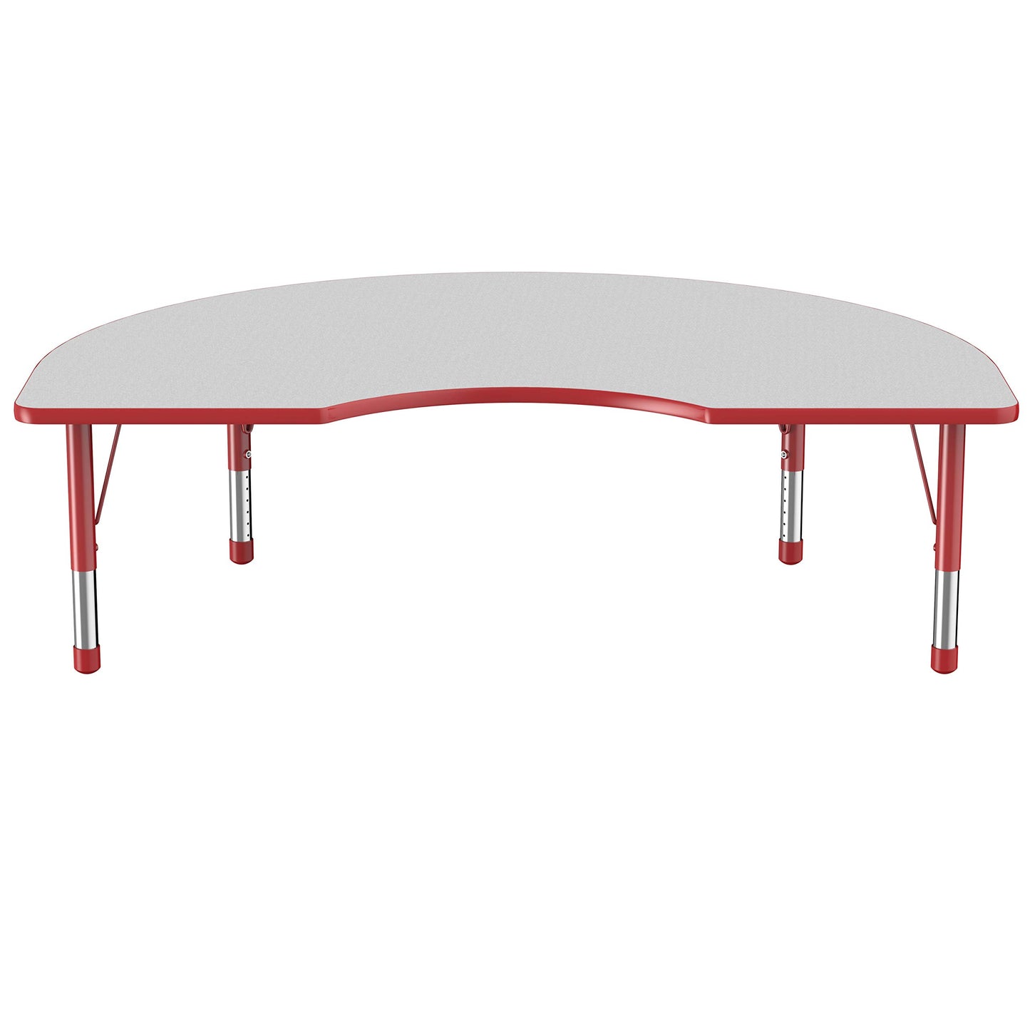 FDP Kidney Activity School and Classroom Kids Table (48 x 72 inch), Chunky Toddler Legs for Collaborative Seating Environments, Adjustable Height 15-24 inches - Gray Top and Red Edge