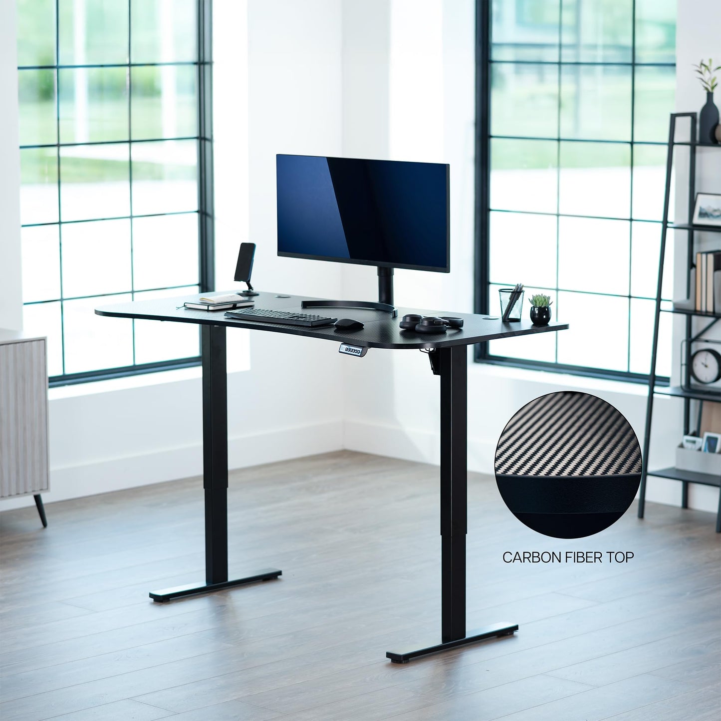 VIVO Electric 63 x 32 in Standing Desk, Memory Height Adjustment, 1B Series, Holds 220 lbs, Black Carbon Fiber Top Black Frame, DESK-KIT-1B1R