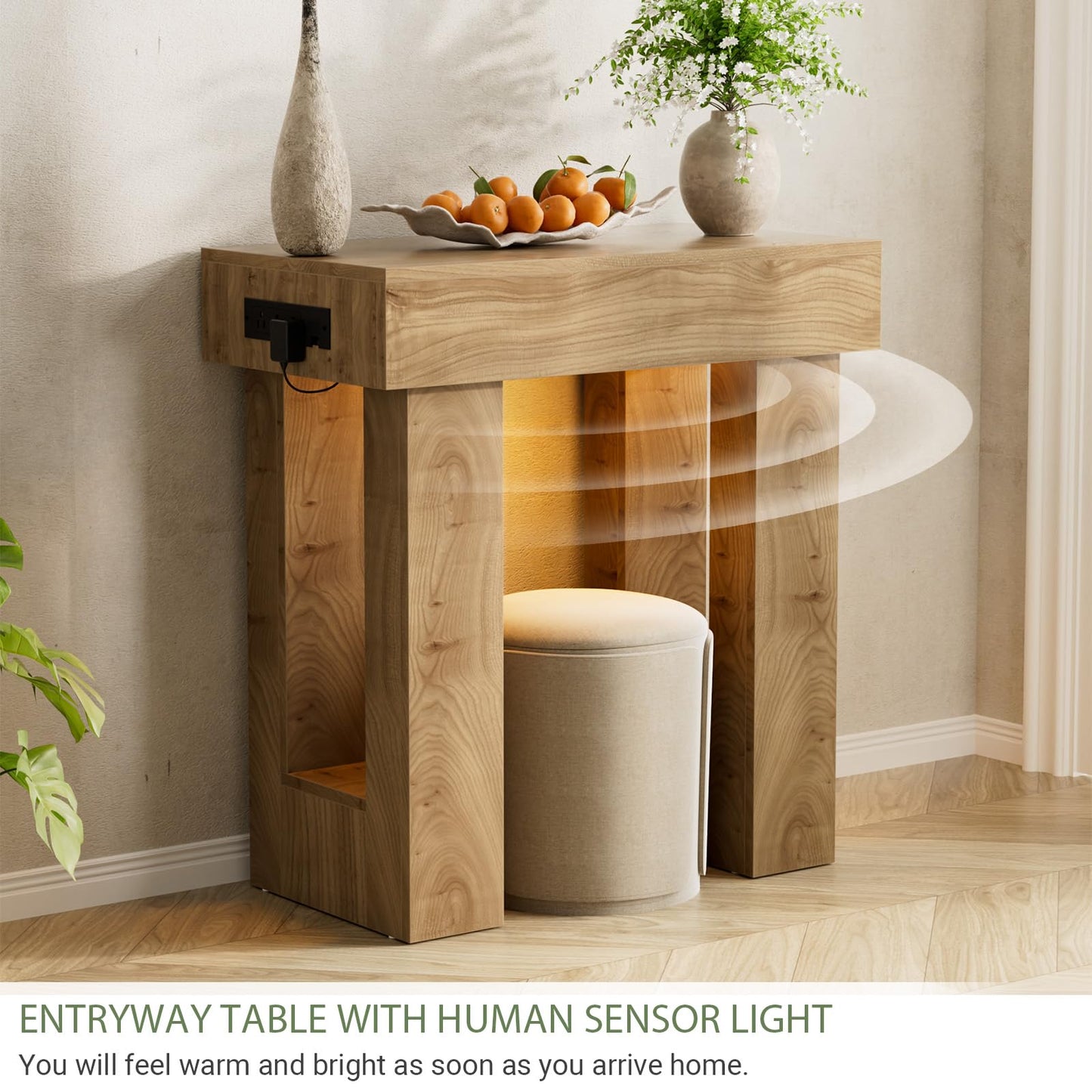 Unikito 32" Entryway Table with Socket and Sensor Light, Narrow Console Table with Storage Behind Couch, Farmhouse Entryway Table for Hallway, Behind the Couch, Living Room, Foyer