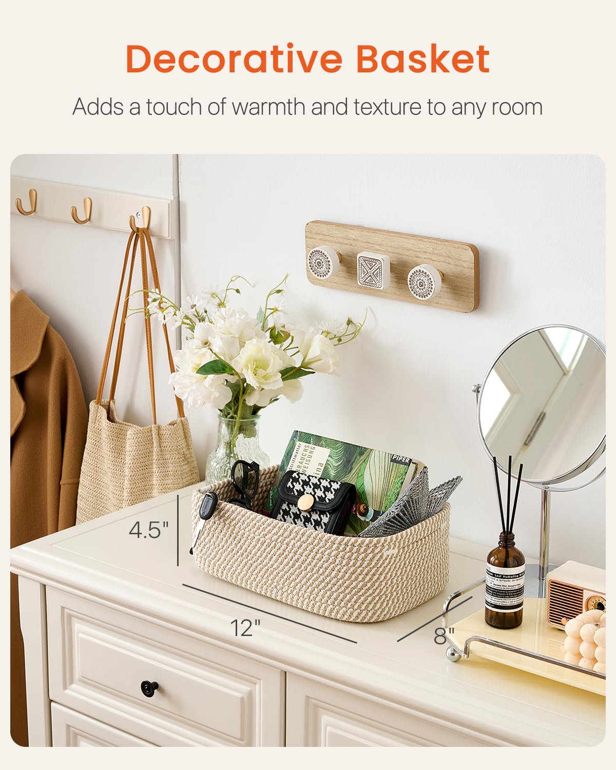 KALLAX Small Woven Basket, 12 x 8 x 4.5 Inches, Storage Basket for Organizing, Cute Small Rope Shelf Closet Cube Storage Bins Baskets for Shelves, Dog Toy Gift Baskets Empty, 3 Pack Brown