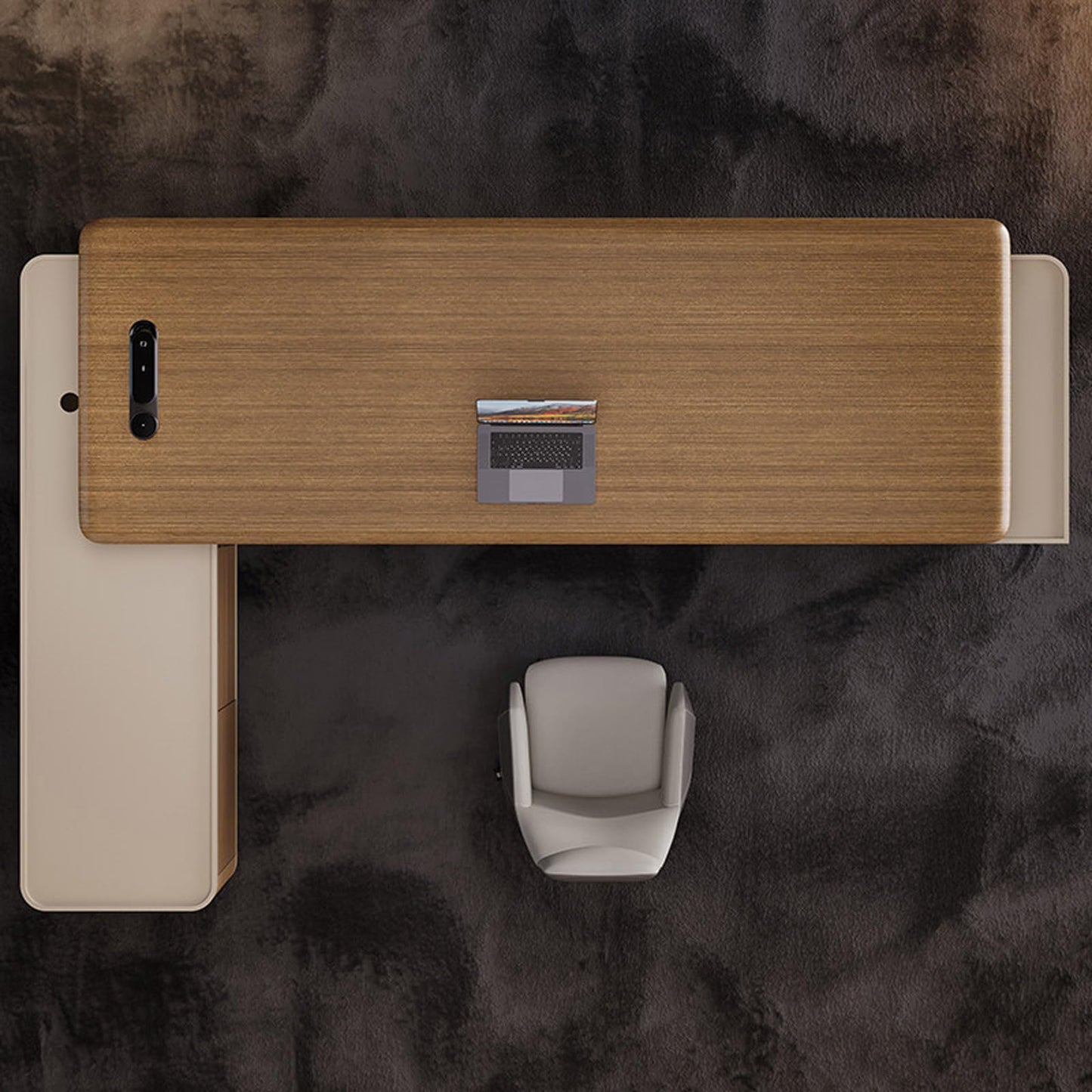 94 inch Modern L Shaped Executive Desk with 2 Drawers, Luxury Large Single Office Long Boss Desk with Cabinet and USB Ports Writing Study Table Business Furniture Workstation for CEO Boss Mana