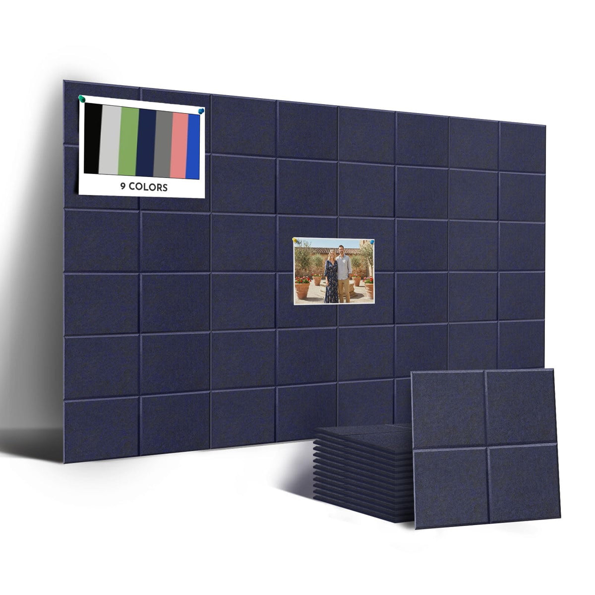 MISSDAY Blue Acoustic Wall Panel Felt Bulletin Board 48" x 36" Cork Board for Wall, 12-Pack Boards with 72 Removable Adhesive Tabs, 50 Pins, Pin Board for Home Office Classroom Soundproof Wall Tile
