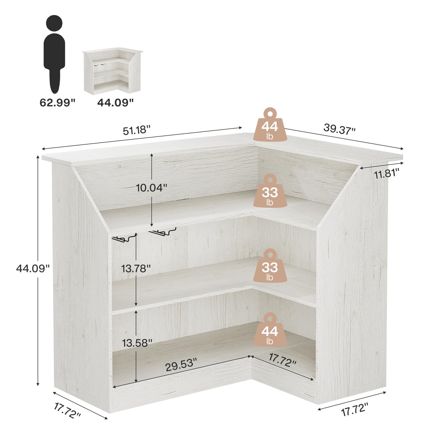 Tribesigns Reception Desk with Storage Shelves, L-Shaped Modern Front Desk, Reception Counter Table for Small Office, Salon, Checkout, White