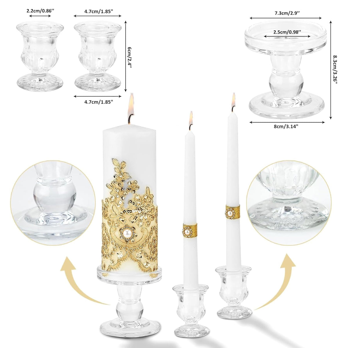 Unity Candle Holder - Glass Candle Holders for Pillar Candles Taper Candles, Glass Candlestick Holders Set of 3, Decorative Clear Glass Candlestick Holder for Wedding Table Dinning Church Centerpiece