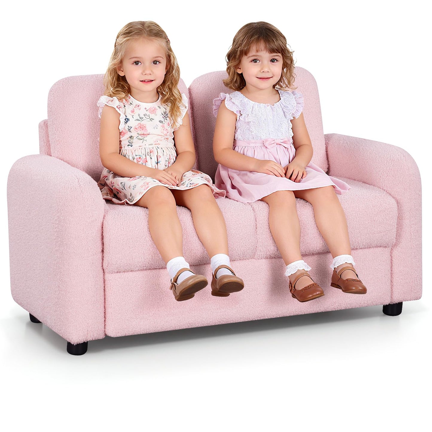 INFANS Kids Sofa, 2 Seat Soft Thick Upholstered Couch with Plush Fabric Solid Wooden Frame, Armrest Chair Lounge for Playroom Kids Boys Girls