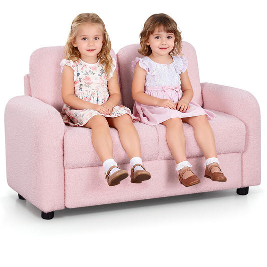 INFANS Kids Sofa, 2 Seat Soft Thick Upholstered Couch with Plush Fabric Solid Wooden Frame, Armrest Chair Lounge for Playroom Kids Boys Girls