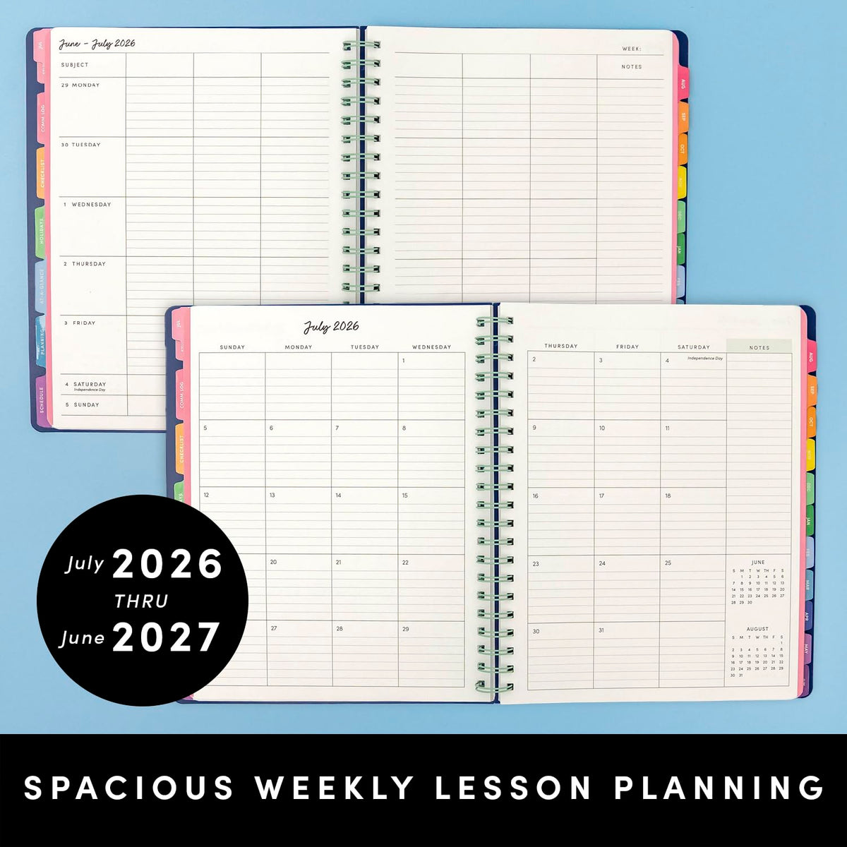 PAPERAGE Teacher Planner, Weekly & Monthly Academic Planner & Calendar, 12-Months, July 2026 - June 2027, (9.5" x 11"), Teacher Lesson Planning Book with Tabs, Stickers & Inner Pocket, Raspberry