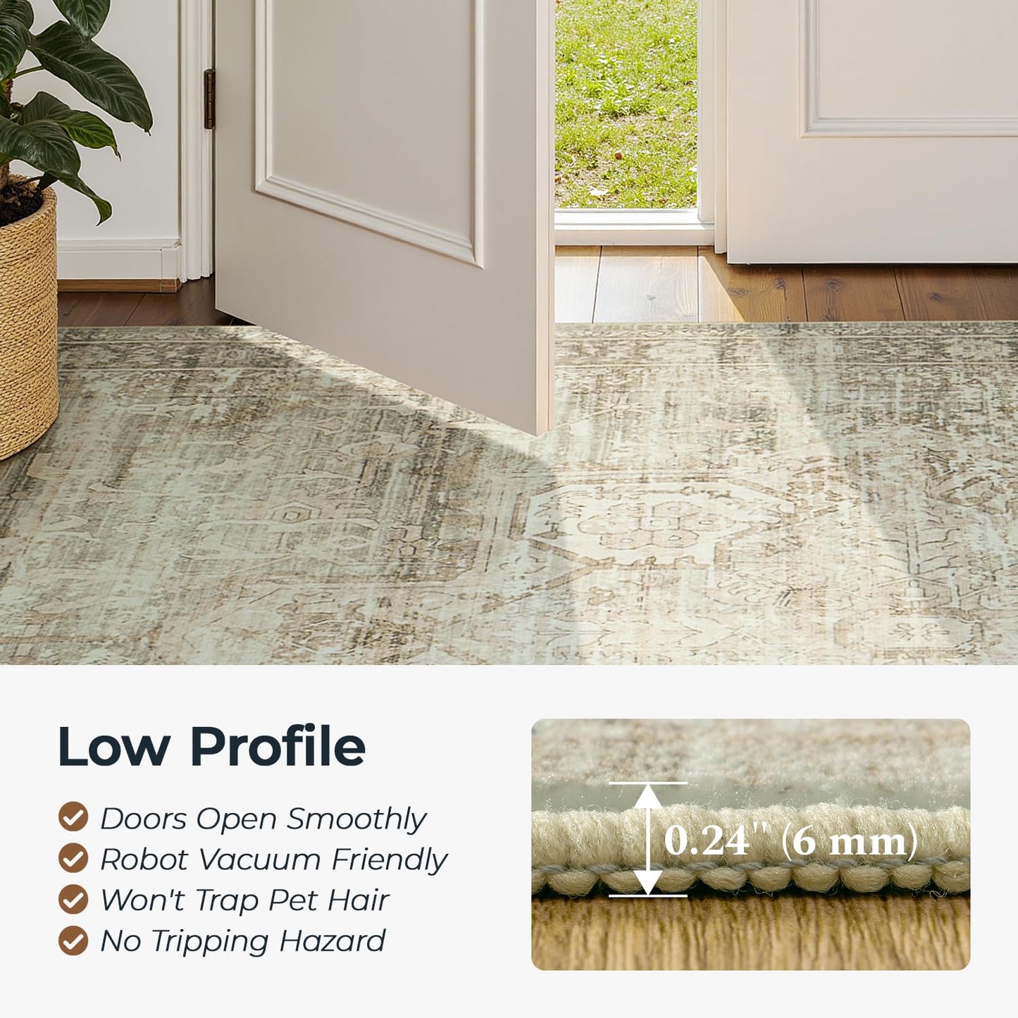 Carpelux Washable Large Area Rugs 8x10 for Living Room Bedroom Dining Room, Luxury Cozy Neutral Retro Distressed Stain Resistant Beige Rug, Soft Faux Wool Non Slip Indoor Foldable Carpets