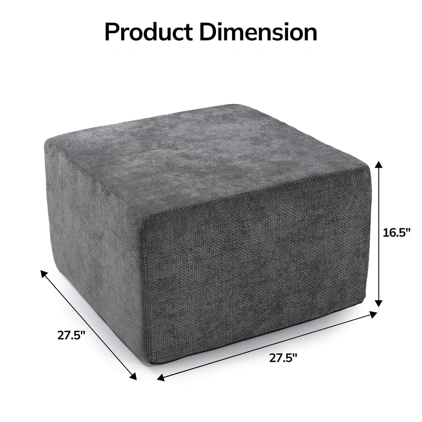 MONVANE Ottoman for Modular Sectional Cloud Couch, Chenille Deep Seat Boneless Couch for Living Room, Bedroom and Apartment, No Assembly Required, DIY Combination, Grey