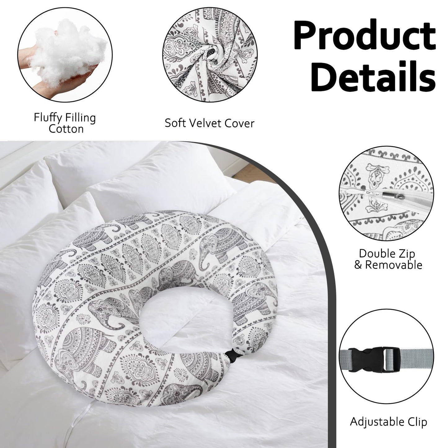 Crafting Pillow for Crocheting, Crochet Pillow for Lap Support, 12 Fun Print Styles, Ergonomic Arm Support, For Bed, Floor, Chair Comfort, Pain Relief and Fatigue for Gaming and Woking (elephant)