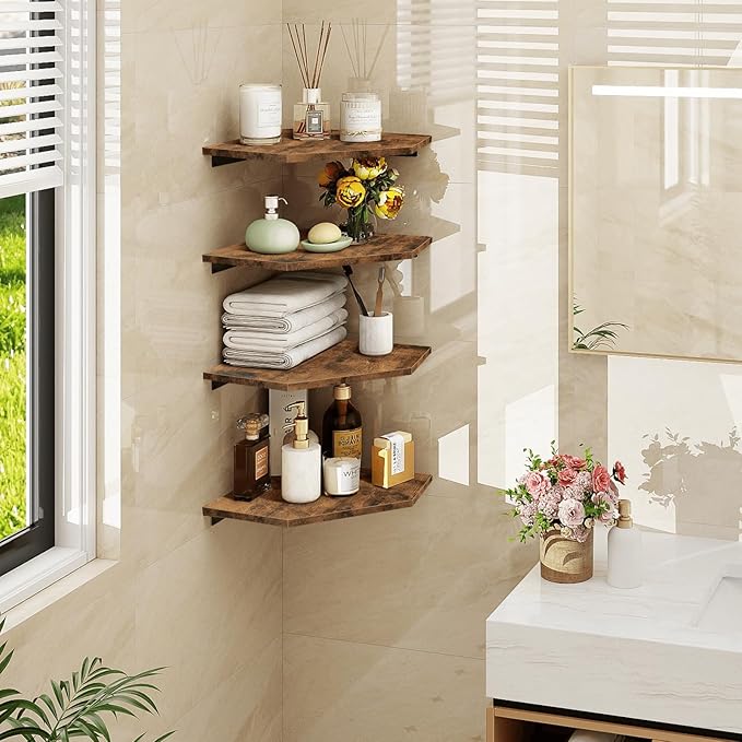 Homode Corner Shelf Wall Mount, Wood Corner Hanging Shelves