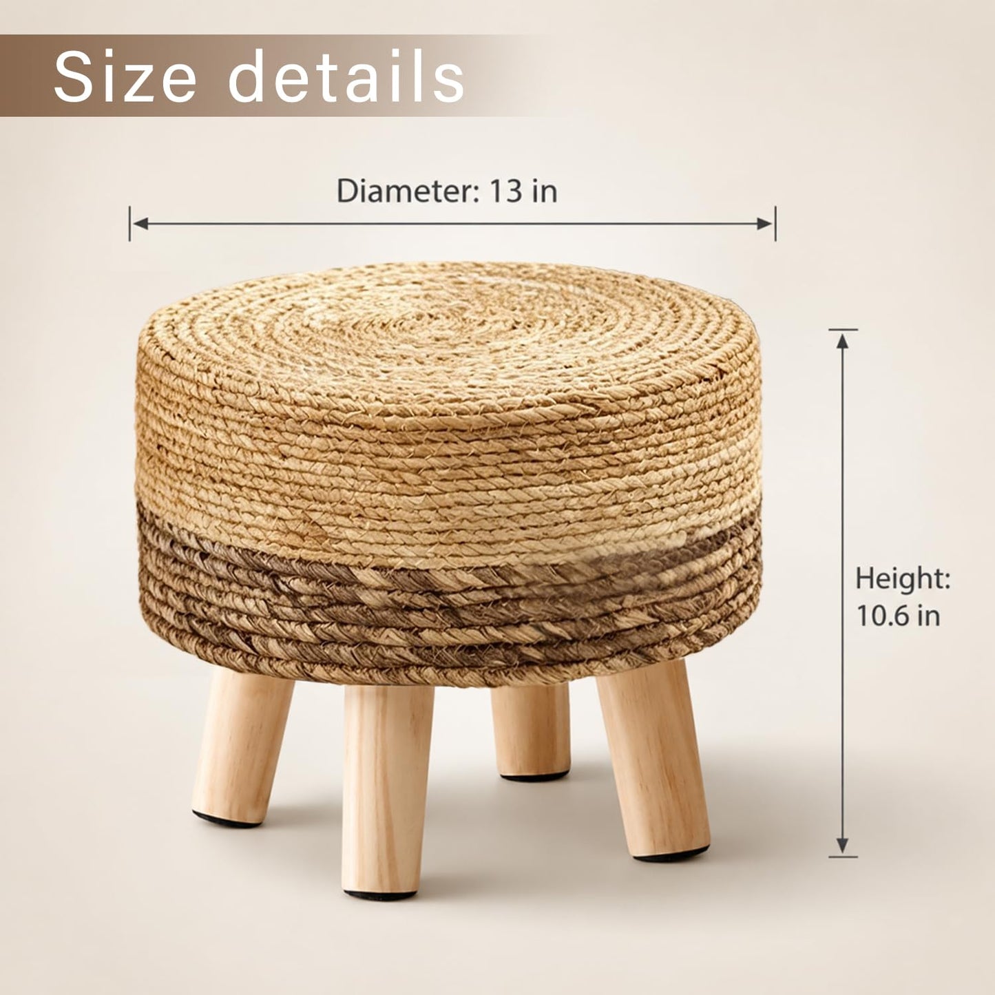 Wimarsbon Round Foot Stool Natural Seagrass Poufs Ottoman Hand Weave Footrest Stool for Couch Desk Extra Seat Step Stool with Solid Wood Legs for Hallway Patio Lounge Brown