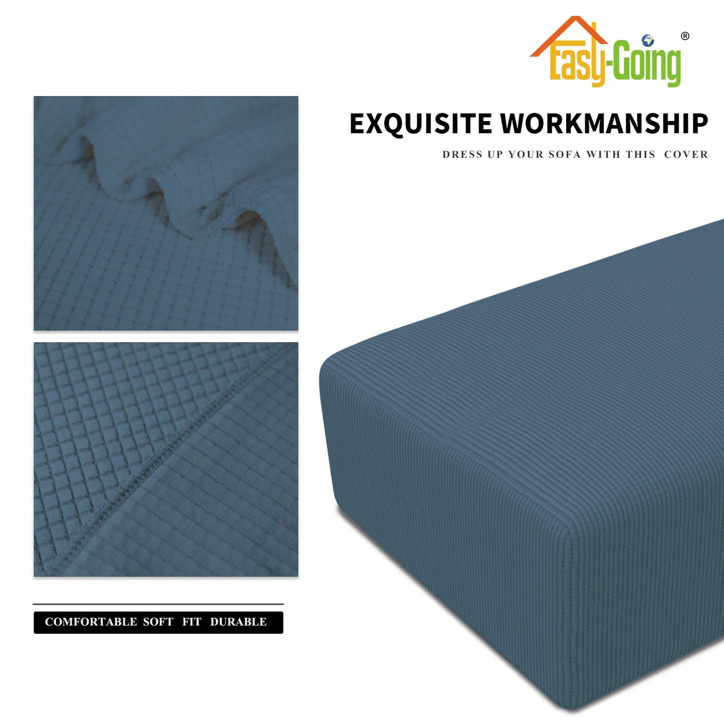 Easy-Going Stretch Ottoman Cover Folding Storage Stool Furniture Protector Rectangle slipcover with Elastic Bottom (XX-Large,Bluestone)