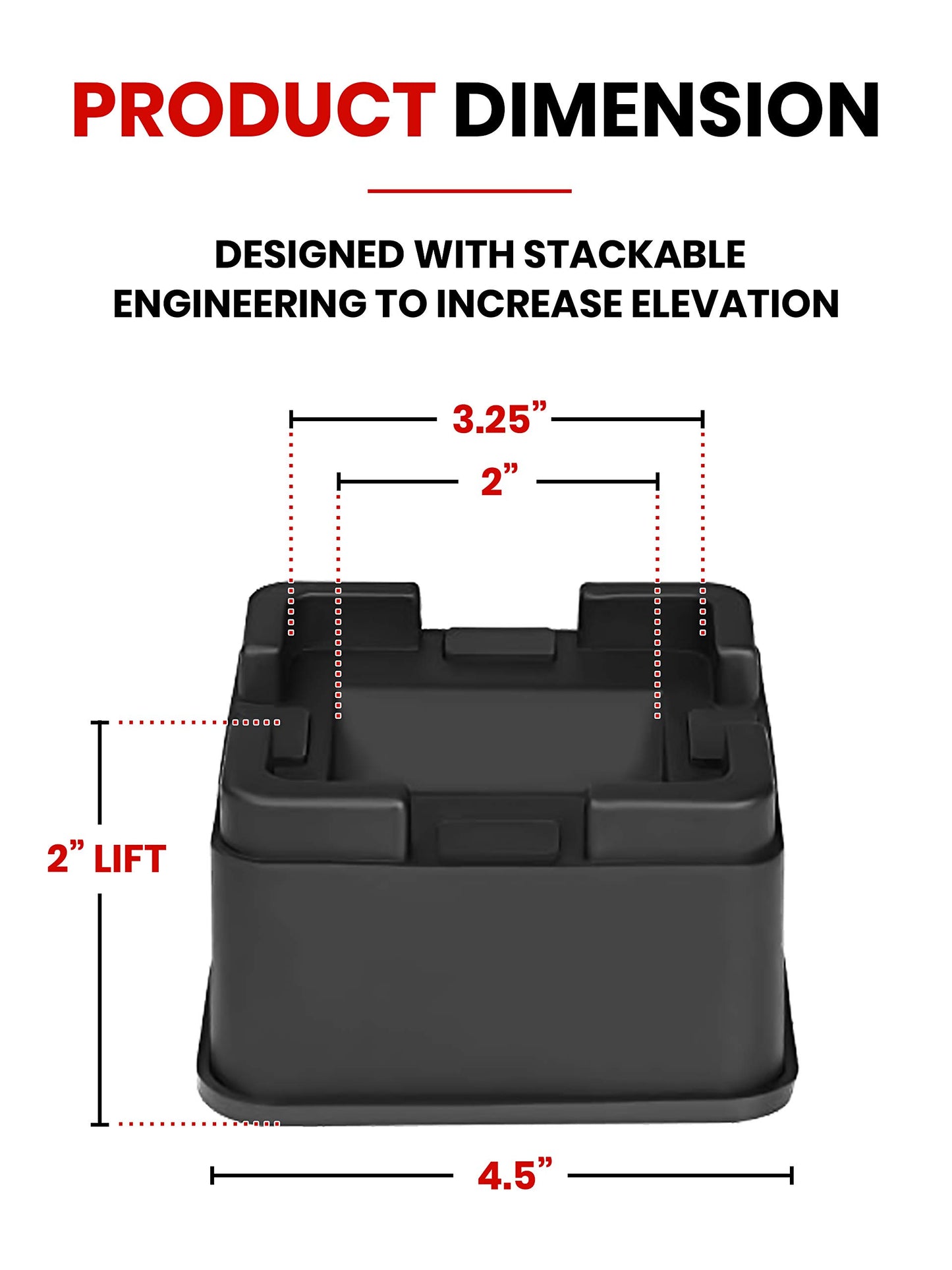 iPrimio Stackable Furniture Risers, Fits Caster Wheels - Square, Bed Risers 2 Inch Lift, Heavy Duty, 4 Pack, Up To 5000lbs - Bed Raising Blocks - Bed Lifts For College Dorm Rooms, Couches, Desks