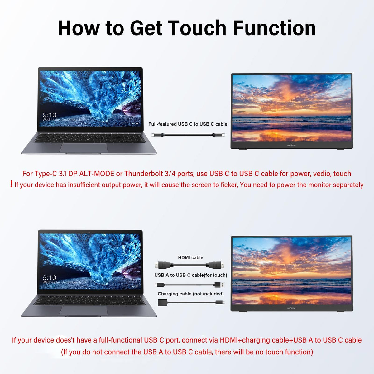 QQU 14" Portable Touchscreen Monitor, 1920 x 1200 IPS/HDR Ultra-Slim Travel Display with VESA Mount & Smart Cover, Kickstand & Speakers, HDMI USB-C External Monitor for Laptop, PC,Phone, Tablet, PS4/5