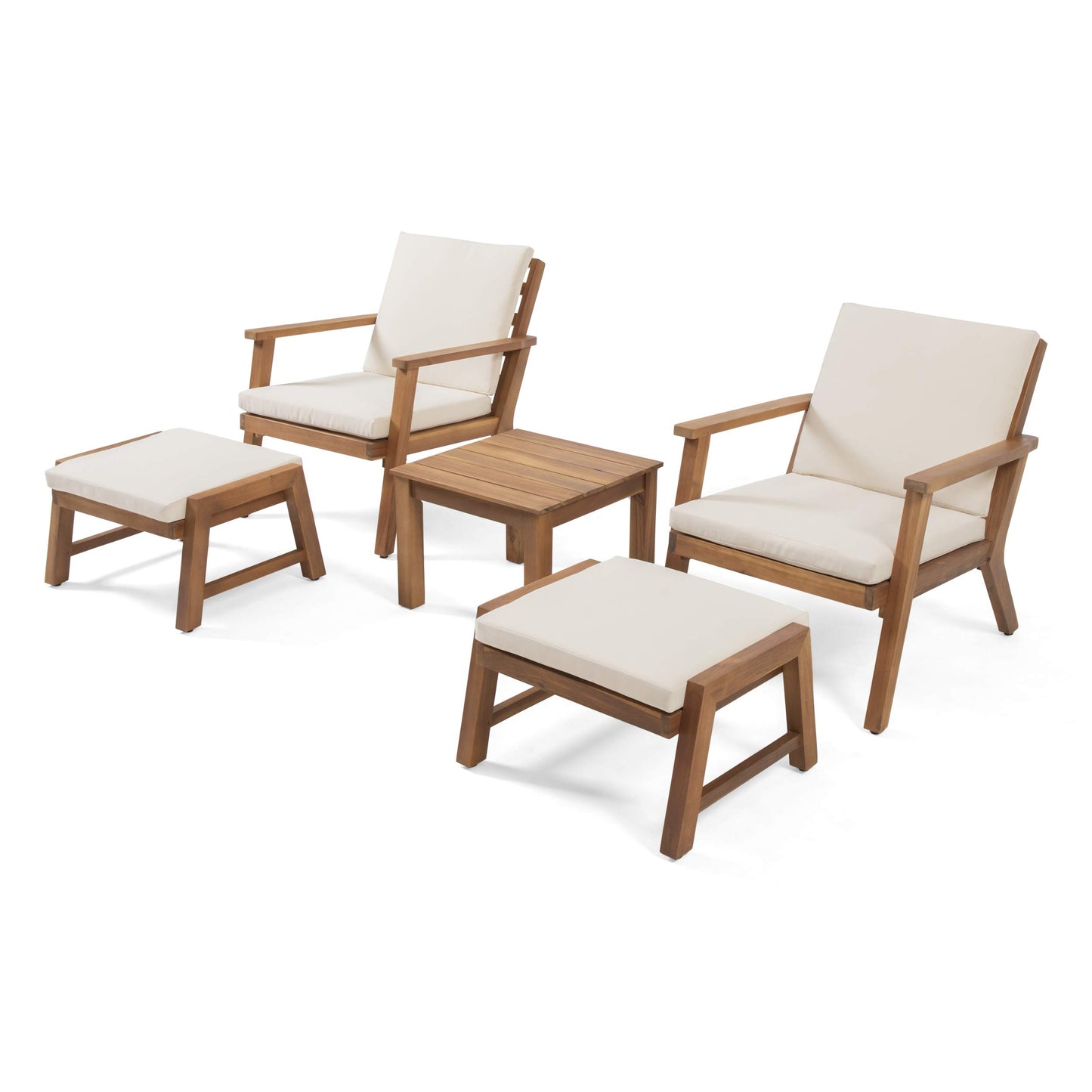 Christopher Knight Home Benny Outdoor 2 Seater Chat Set with Ottomans, Brown Patina Finish, Cream