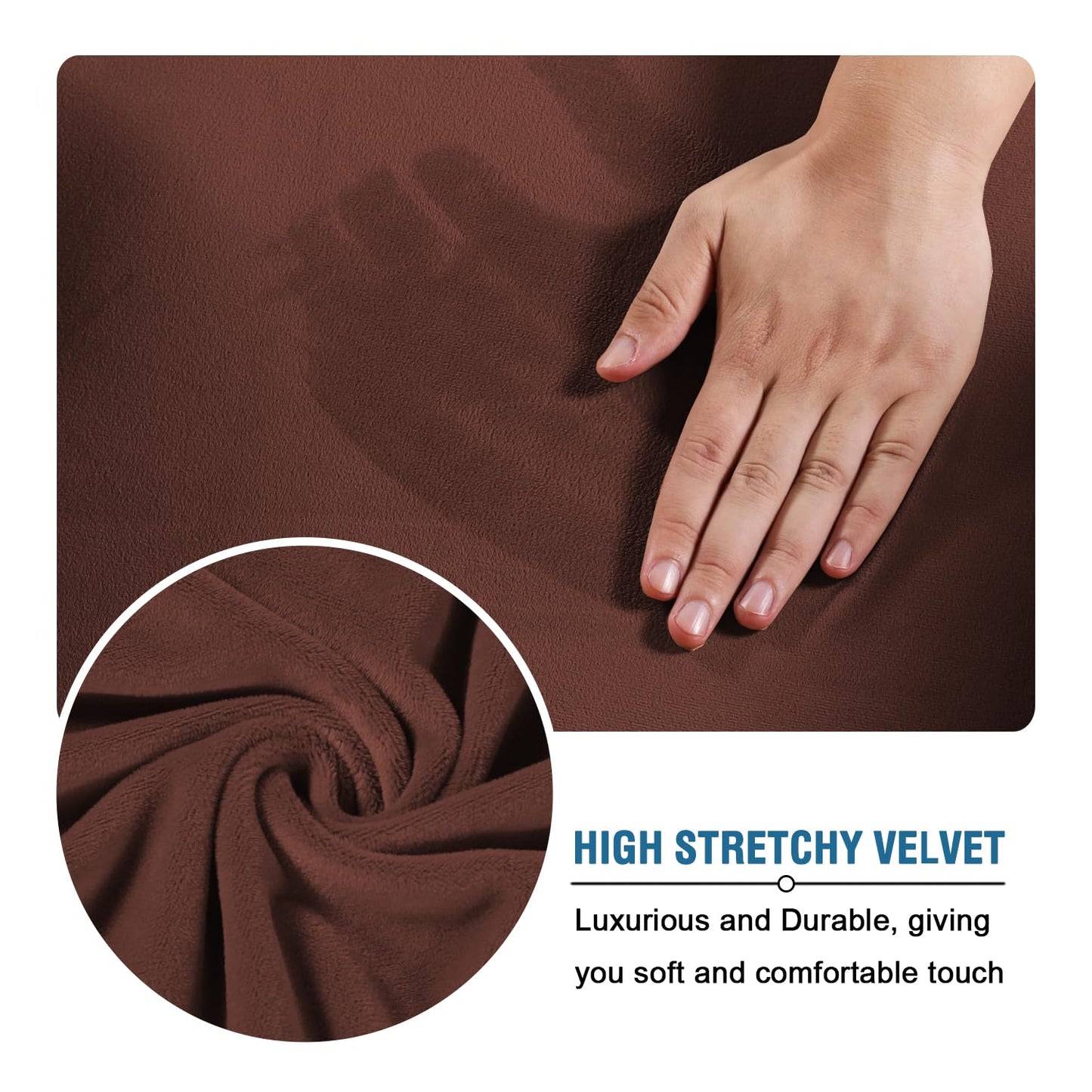 H.VERSAILTEX Real Velvet Plush 3 Piece Stretch Sofa Covers Couch Covers for 2 Cushion Couch Loveseat Covers Width Up to 72 Inch Feature Thick Soft Stay in Place (Medium Sofa, Burnt Brick)
