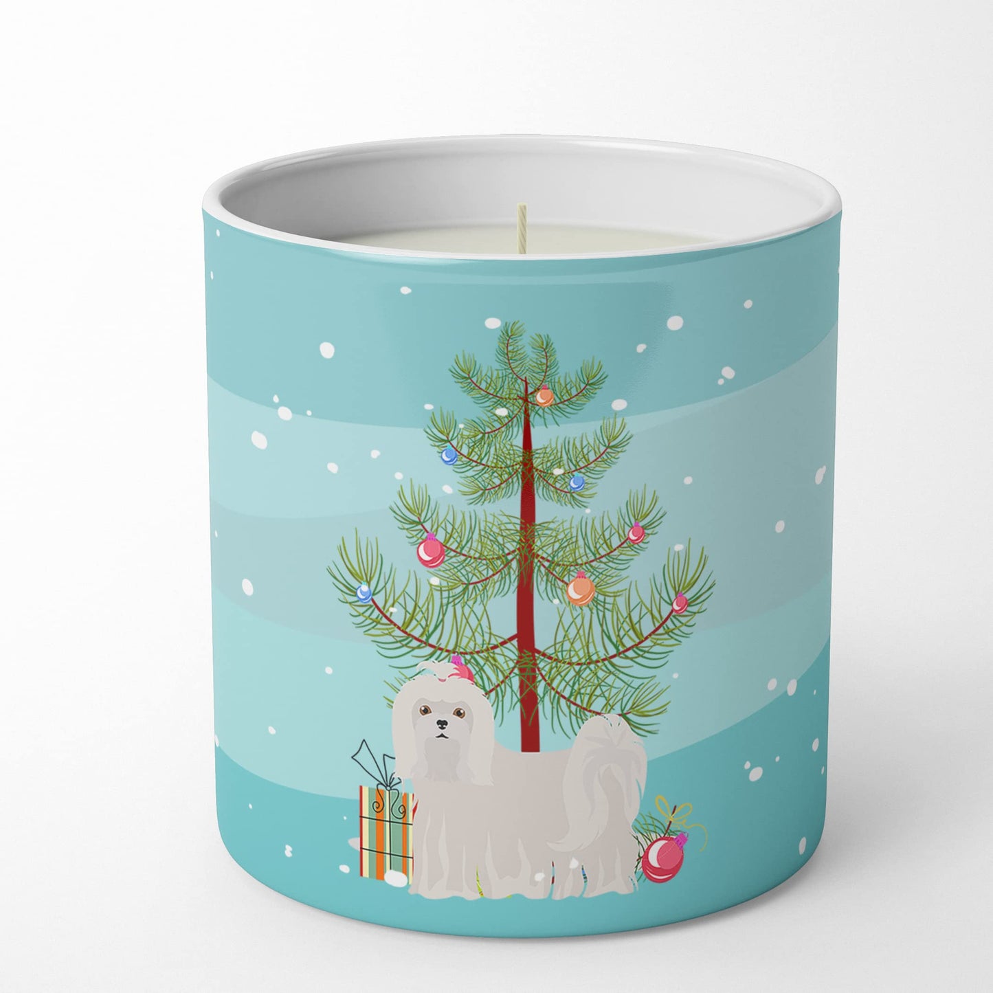 Caroline's Treasures CK3471CDL Maltese Christmas Tree 10 oz Decorative Soy Candle Nature Soy Wax Essential Oil Home Decor Ideal for Bedroom Kitchen Bath Office Gift, 10 oz