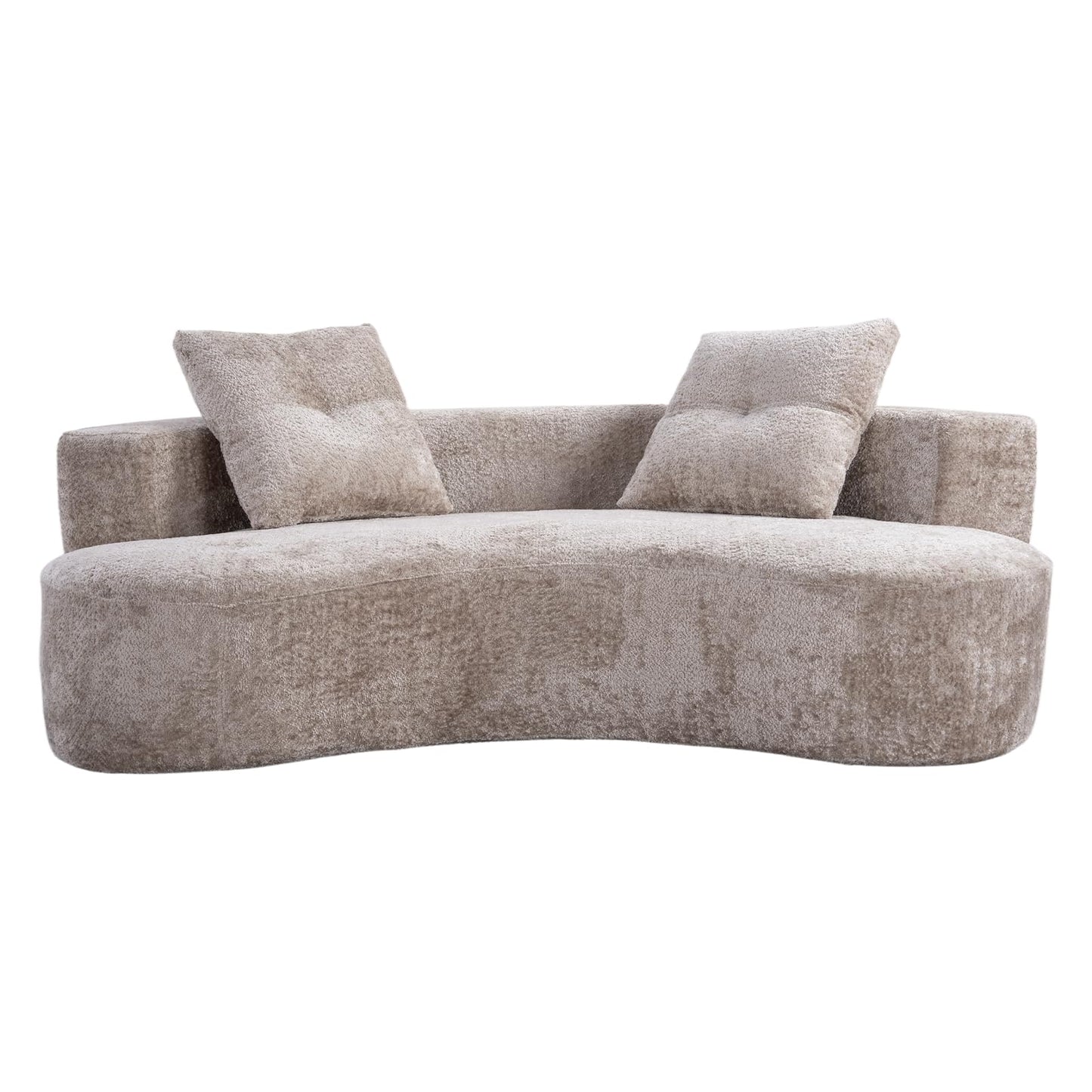 KEIKI 80" Boucle Curved Modular Boneless Sofa with 2 Pillows, Upholstered Modern Style 3-Seater Couch with High Resilience Cushion, No Assembly Required, for Apartment, Living Room, Office, Camel