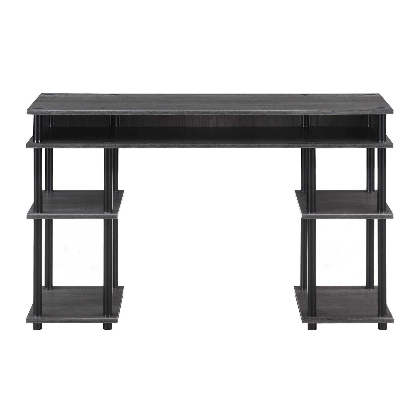 Convenience Concepts Designs2Go No Tools Desk Home Office Desk with Shelves, Corner Shelf Vanity Desk Computer Desk Nail Table for Nail Tech - 47.25" L x 15.75" W x 30" H, Charcoal Gray/Black