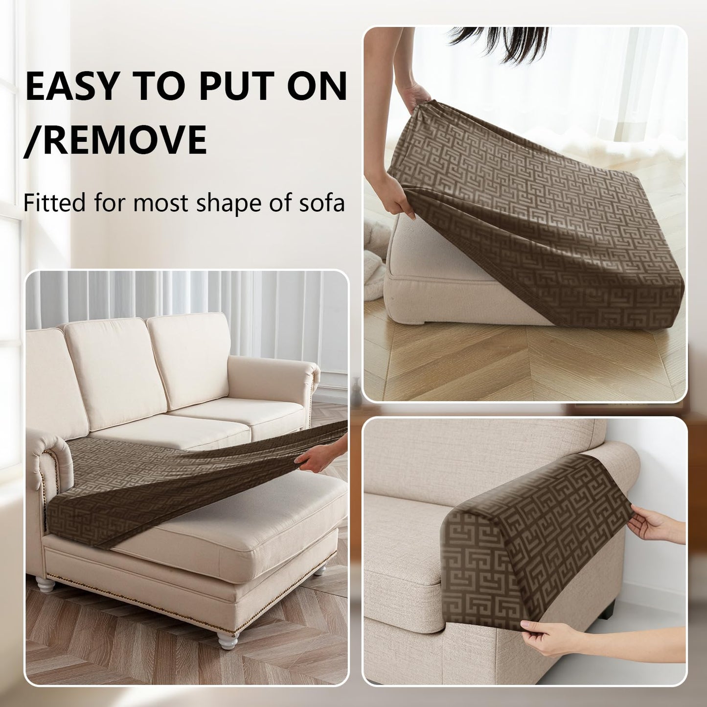 UNBBRRL 10 Pieces Stretch Sofa Cushion Covers for U-Shaped Modular Sectional Couch with 4 Seats+4 Backs+2 Arms, Upholstered Covers for Sofa Bed with Deep Double Chaise (Camel,10 Pieces Set)