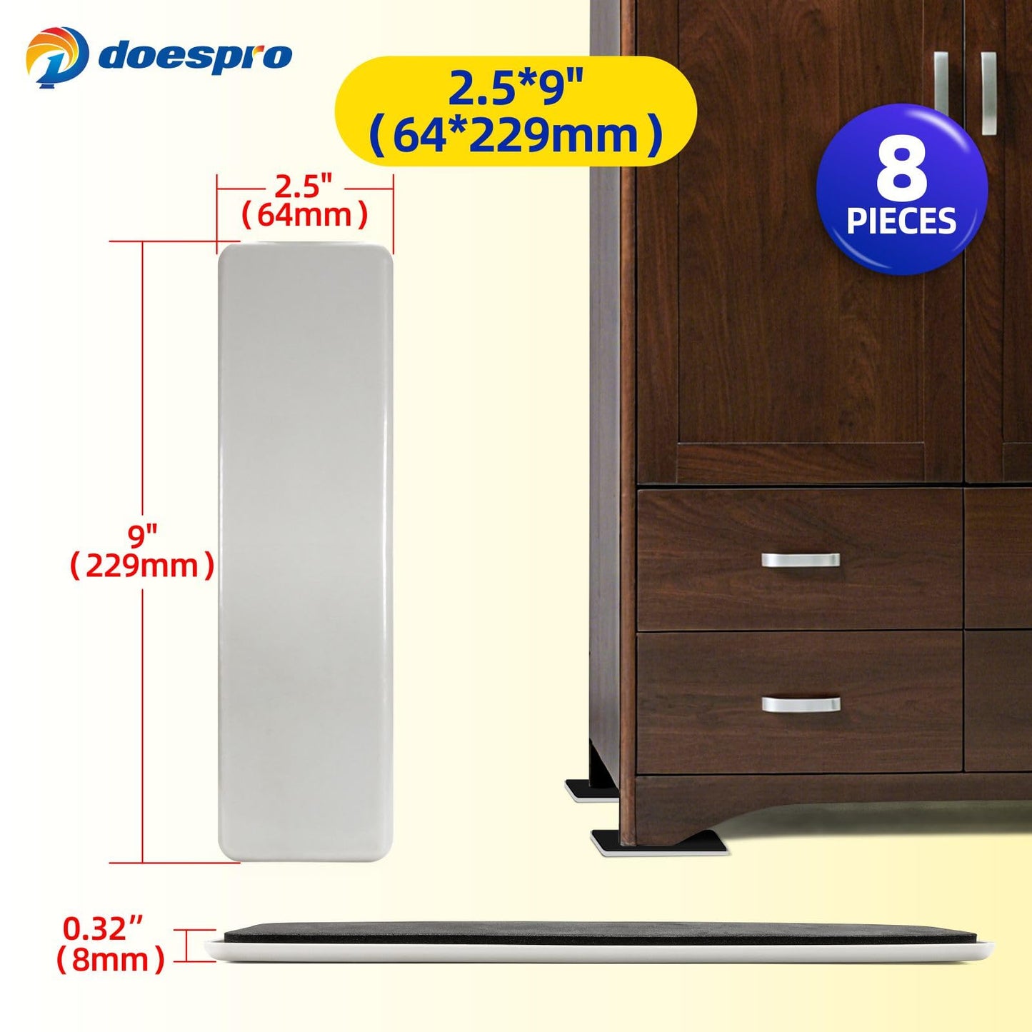 8 Pcs Rectangle Large Furniture Sliders for Hardwood Floors & Carpet-Reusable Heavy Duty Furniture Movers Sliders,Chair Glides for Wood Floors Tile Protector to Move Furniture Easily(2.5"*9" Gray)