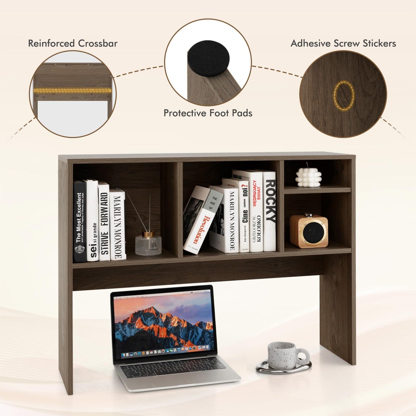 Tangkula Desktop Bookshelf, Countertop Storage Hutch with 4 Shelves for Computer Desk, Desktop 2-Tier Display Rack, Multipurpose Wood Desk Hutch Storage Organizer for Dorm Office Home