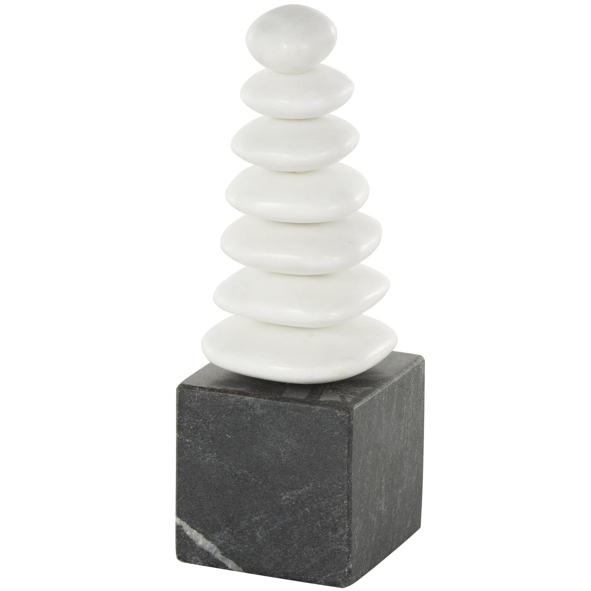 Deco 79 Marble Abstract Decorative Sculpture Stacked Stone Home Decor Statue with Black Block Base, Accent Figurine 3" x 3" x 9", White