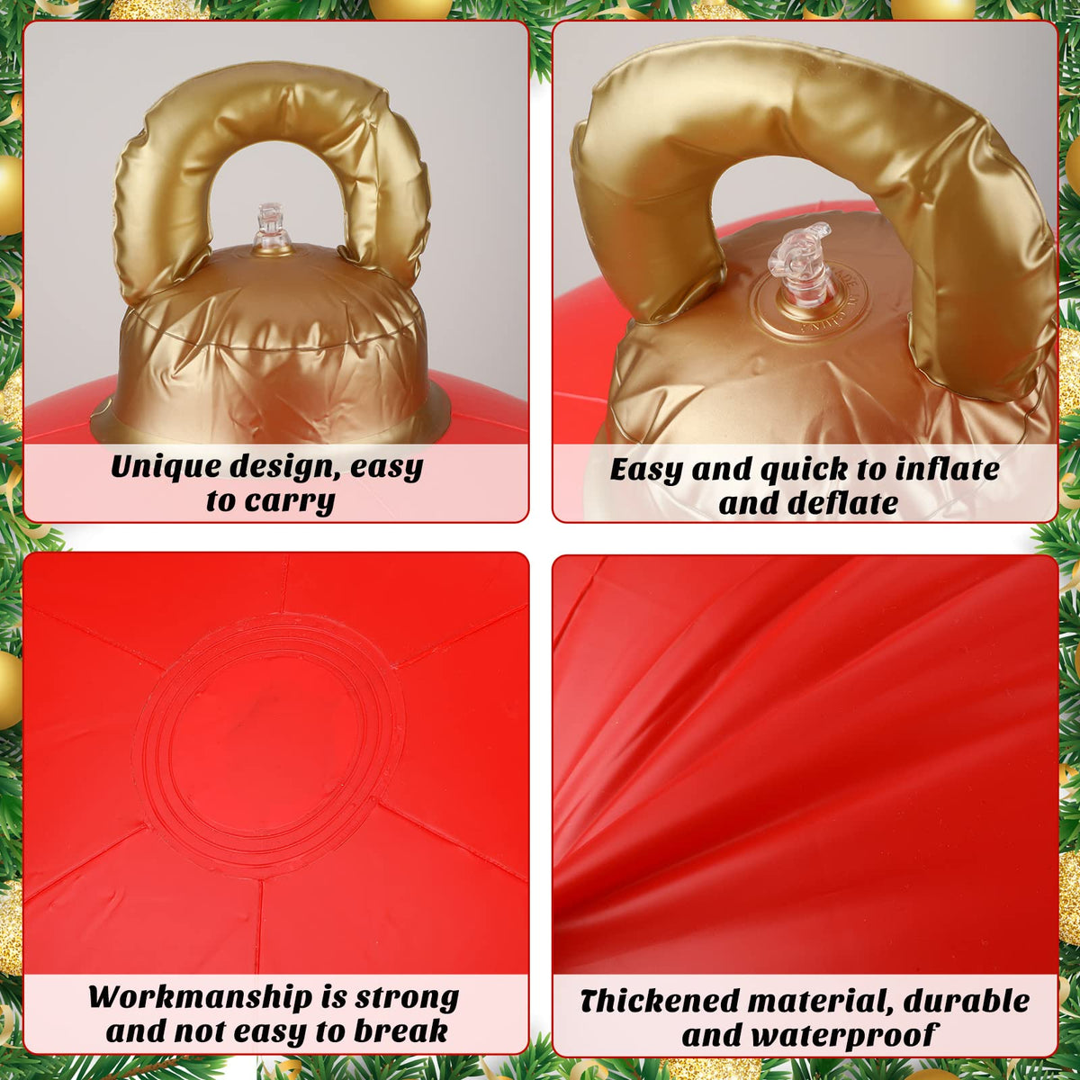 2 Pieces 32 Inch Giant PVC Inflatable Christmas Decorated Ball Ornaments Outdoor Large Xmas Blow Ball Decorations for Christmas Themed Party Ornaments(Solid,Red)