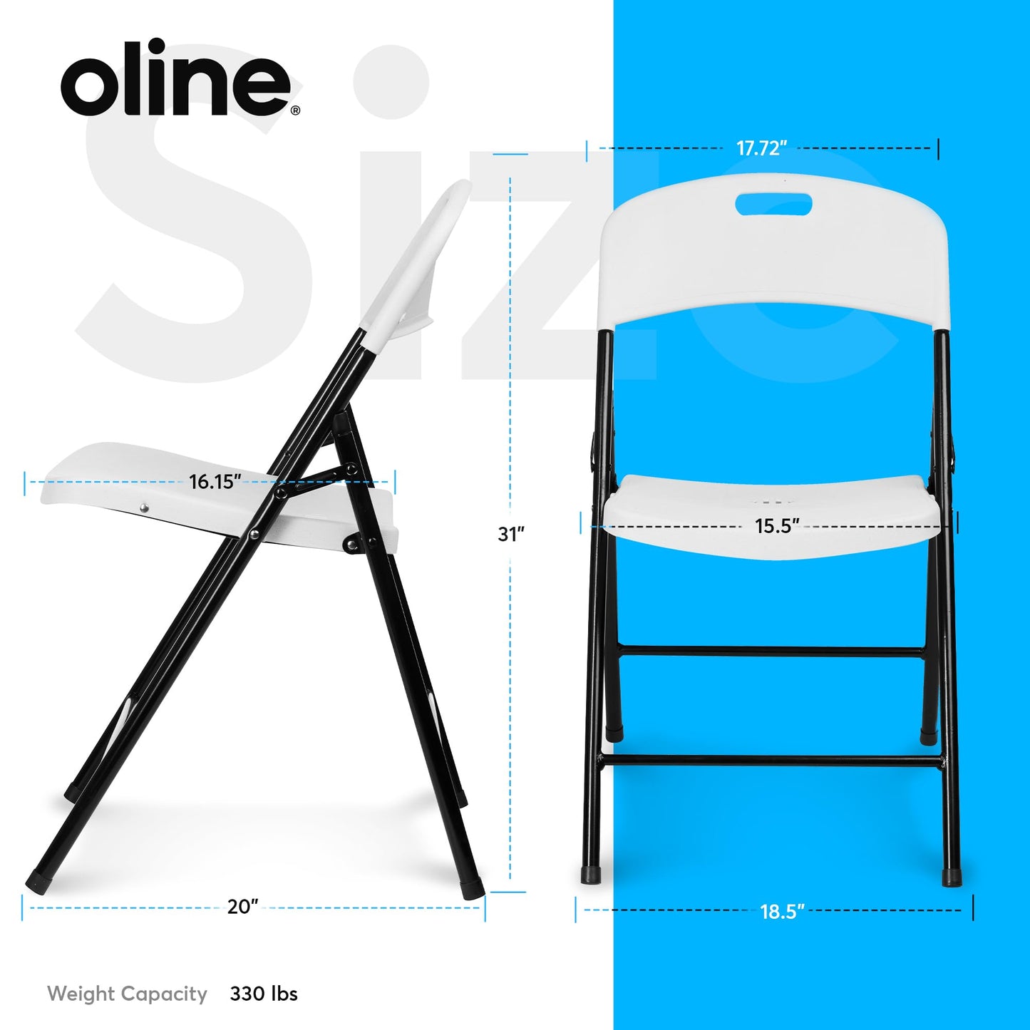 Oline Folding Chair, Indoor Outdoor Plastic Commercial Stackable Foldable Guest Chairs for Events Office Wedding Party Picnic Kitchen Dining, 350lb Capacity (White, 6 Pack)