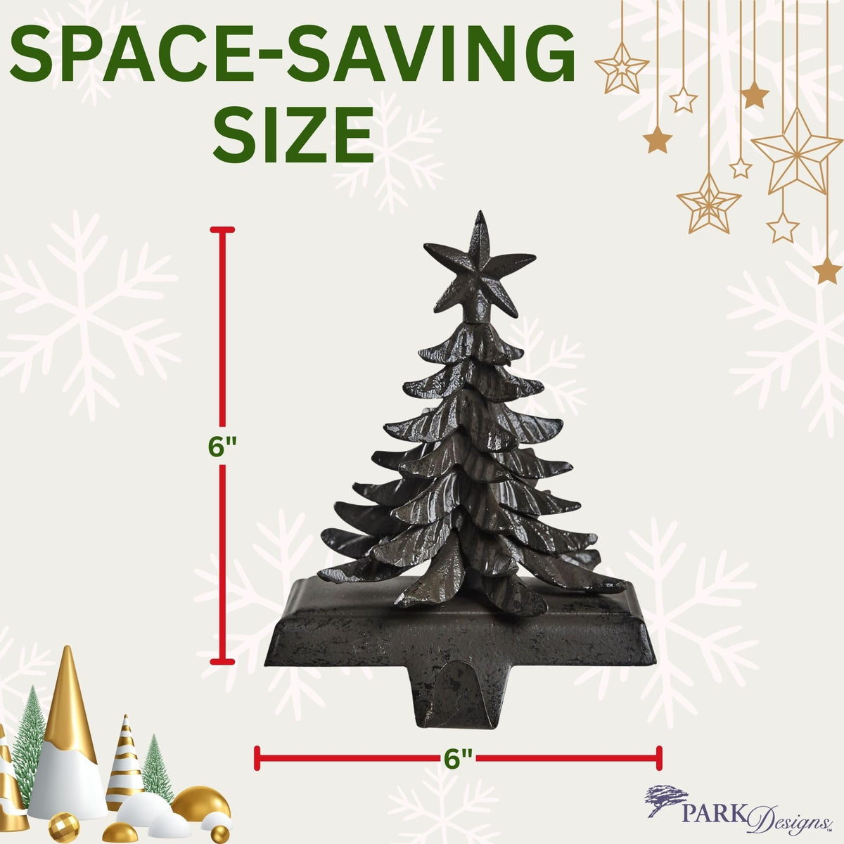 Park Designs Christmas Tree Stocking Hanger Set of 2 | 6" x 0.5" x 6" Cast Metal Mantel Hooks | Iron Finish Holiday Stocking Holders | Rustic Fireplace Décor for Farmhouse or Lodge Christmas Displays