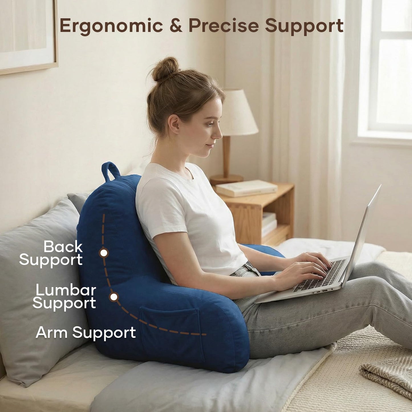 NOONTIDE Reading Pillow for Sitting up in Bed and Couch,Large Back Pillow for Adult & Teens with Soft Adjustable Neck Roll Backrest Pillow,Washable Cover,Watching TV/Gaming/Relaxing(Blue)