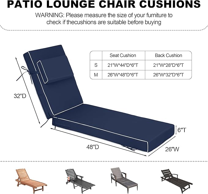 Chaise Lounge Cushions Outdoor 80x26x6 Inch, Fade Resistant 6'' Thicken Outdoor