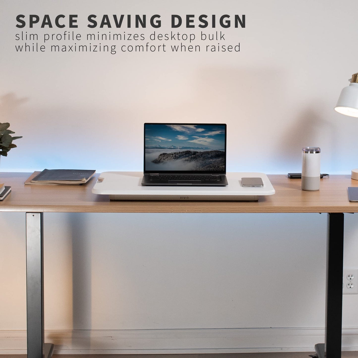VIVO Ultra-Slim Single Top Height Adjustable Standing Desk Riser, Compact Sit Stand Desktop Converter for Monitor or Laptop, White, DESK-V001JW