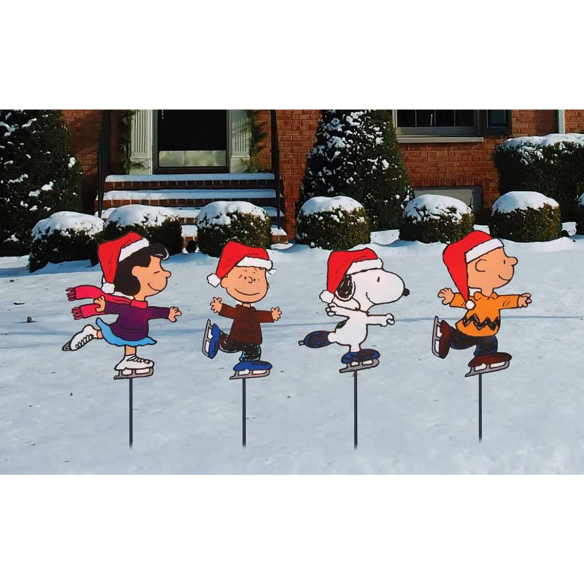 PRODUCTWORKS 8-Inch Pre-Lit Peanuts Skating Christmas Pathway Markers (Set of 4)