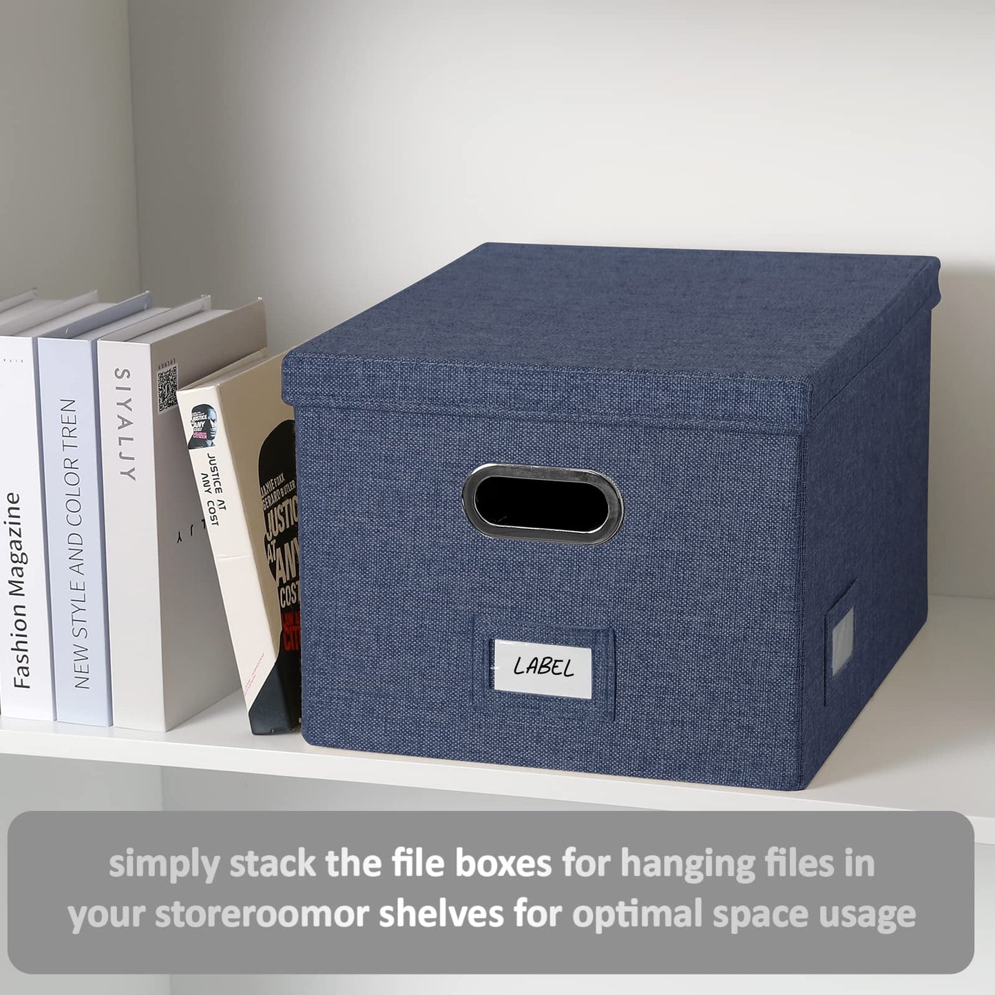 DYWMM File Organizer Collapsible Storage Box for Office File Box with Lids Document Organizer for Office and Home Easy Slide Durable Hanging File Box (Navy Blue)