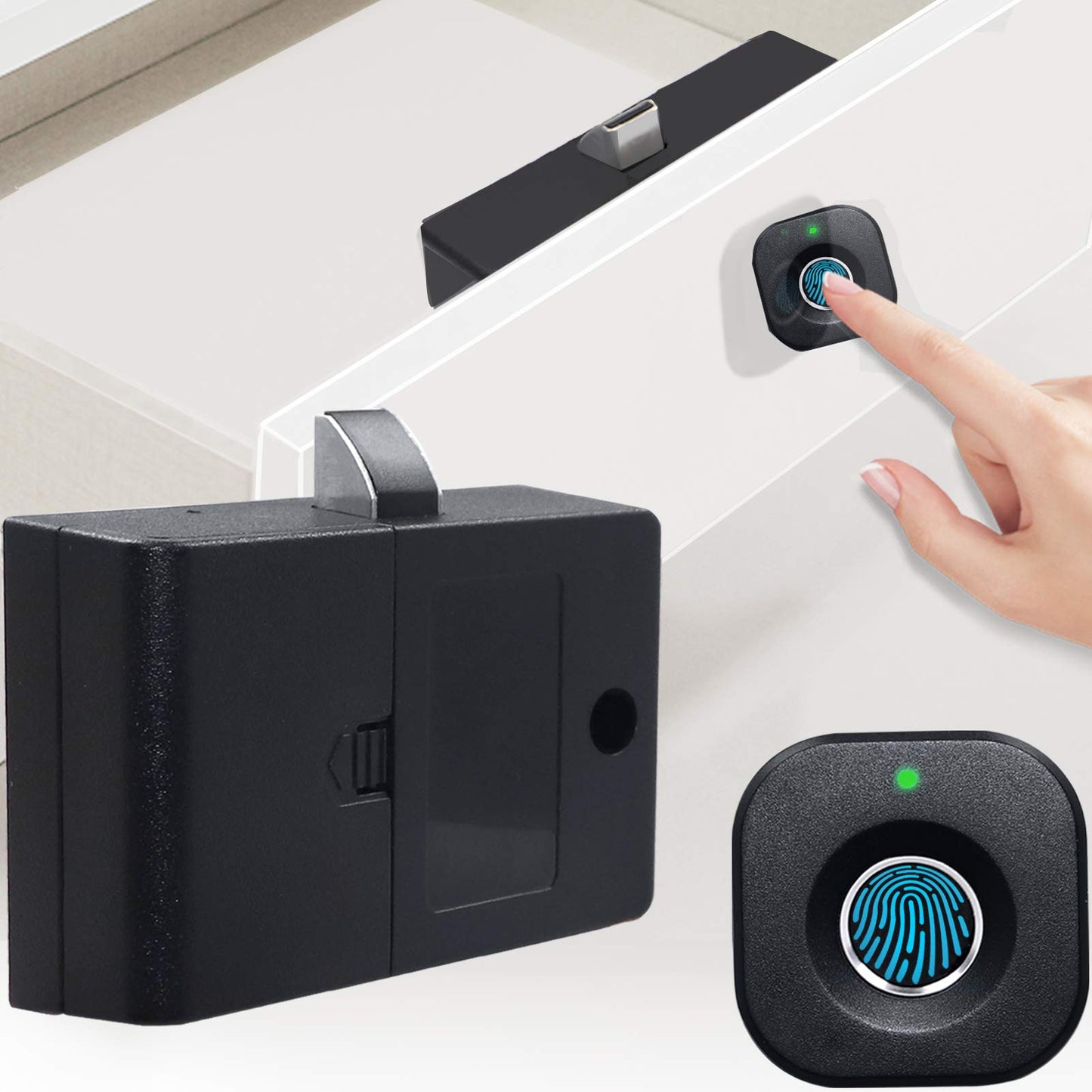 SUMNEW Fingerprint Cabinet Lock, Smart Biometric, Fit for Keyless Hidden File Drawer Wardrobe, Child Safety Electric Fingerprint Lock, DIY Wooden Furniture Privacy for Home Office