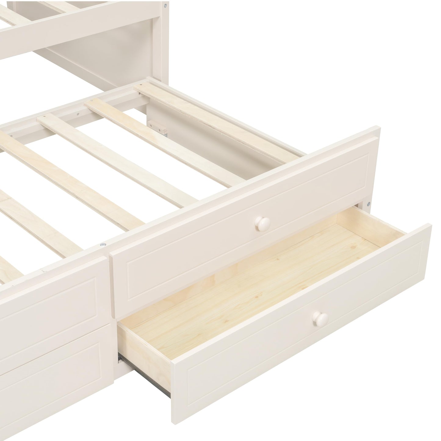 NCKMYB Multifunctional Twin Daybed with Trundle, Wood Sofa Bed with 2 Storage Drawers and Upholstered Back, Space Saving for Small Rooms, Guest Room, Dorm (Beig)
