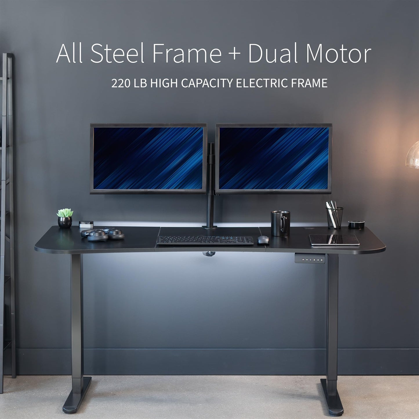 VIVO Electric 63 x 32 in Dual Motor Standing Desk, Memory Height Adjustment, E2B Series, Black Carbon Fiber Top Black Frame, DESK-KIT-E2B1R
