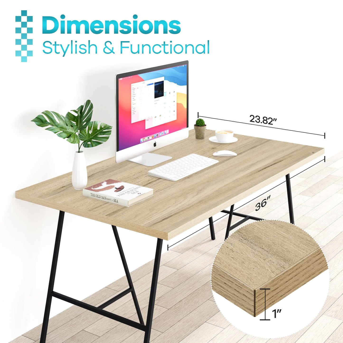Kaboon 36x24 inches Tabletop, Solid One-Piece Desktop for Sit Stand Desk, Double Desks, L Desk DIY,Wood Countertop Home or Commercial Use,1 inch Thick, Oak