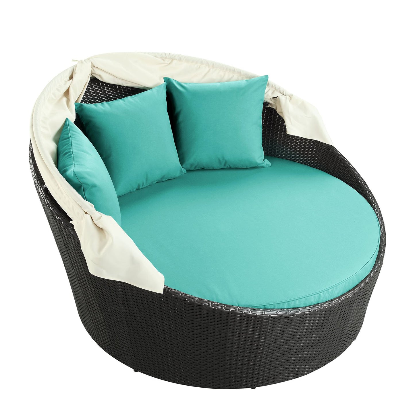 Modway Siesta Wicker Rattan Outdoor Patio Canopy Daybed in Espresso Turquoise