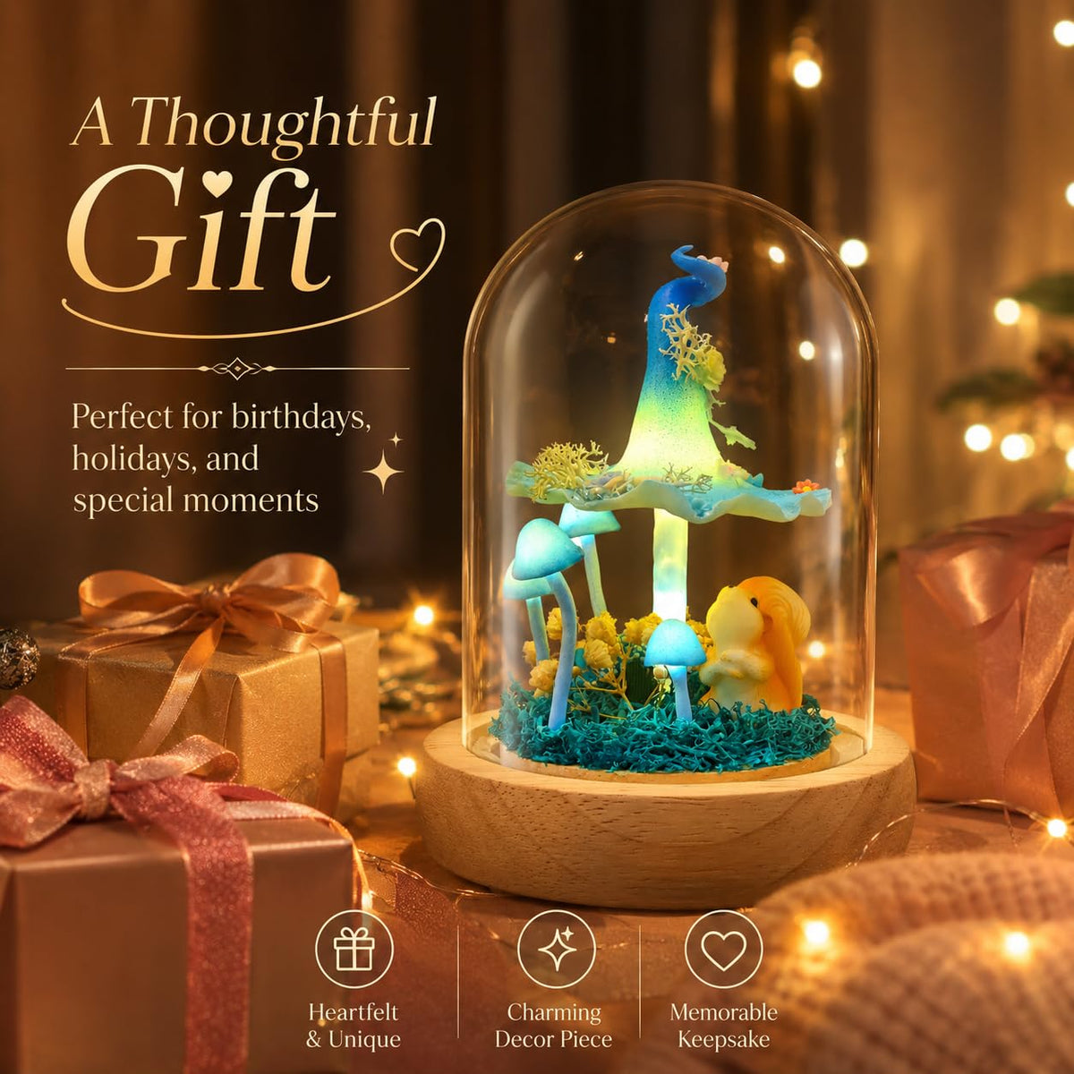 QUELIEN Mushroom Lamp,Mothers Day Mom Gifts for Mom,Light Up Mushroom in Glass Dome,Birthday Party Decorations,Ideal Birthday Gift,GirlfriendGift