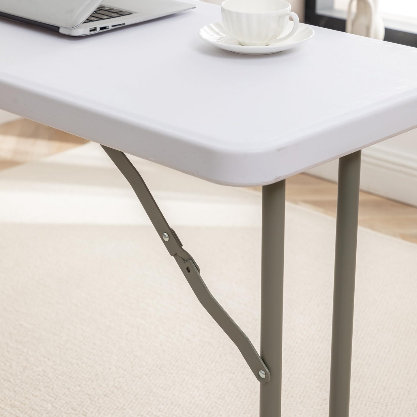 BTEXPERT Set of 2, 5-Foot - 60" Long White Plastic Folding Seminar Training Table Portable 18" Wide Narrow, 29" High, Events Indoor Outdoor Lightweight