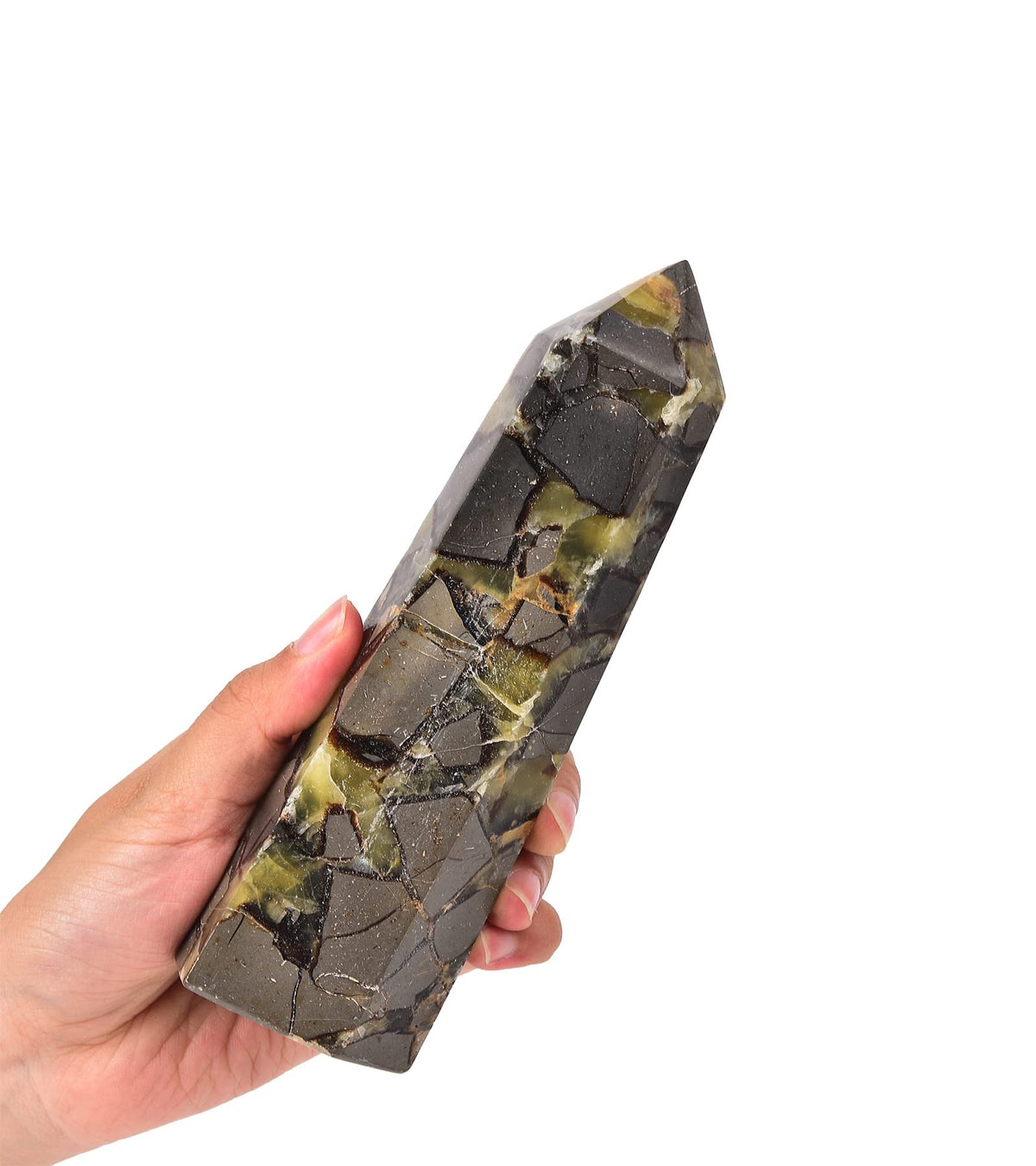 AMOYSTONE Heavy Natural Septarian Obelisk Stone (2-2.8 lb) - Large Hexagonal Healing Crystal Tower, Statement Decor Piece