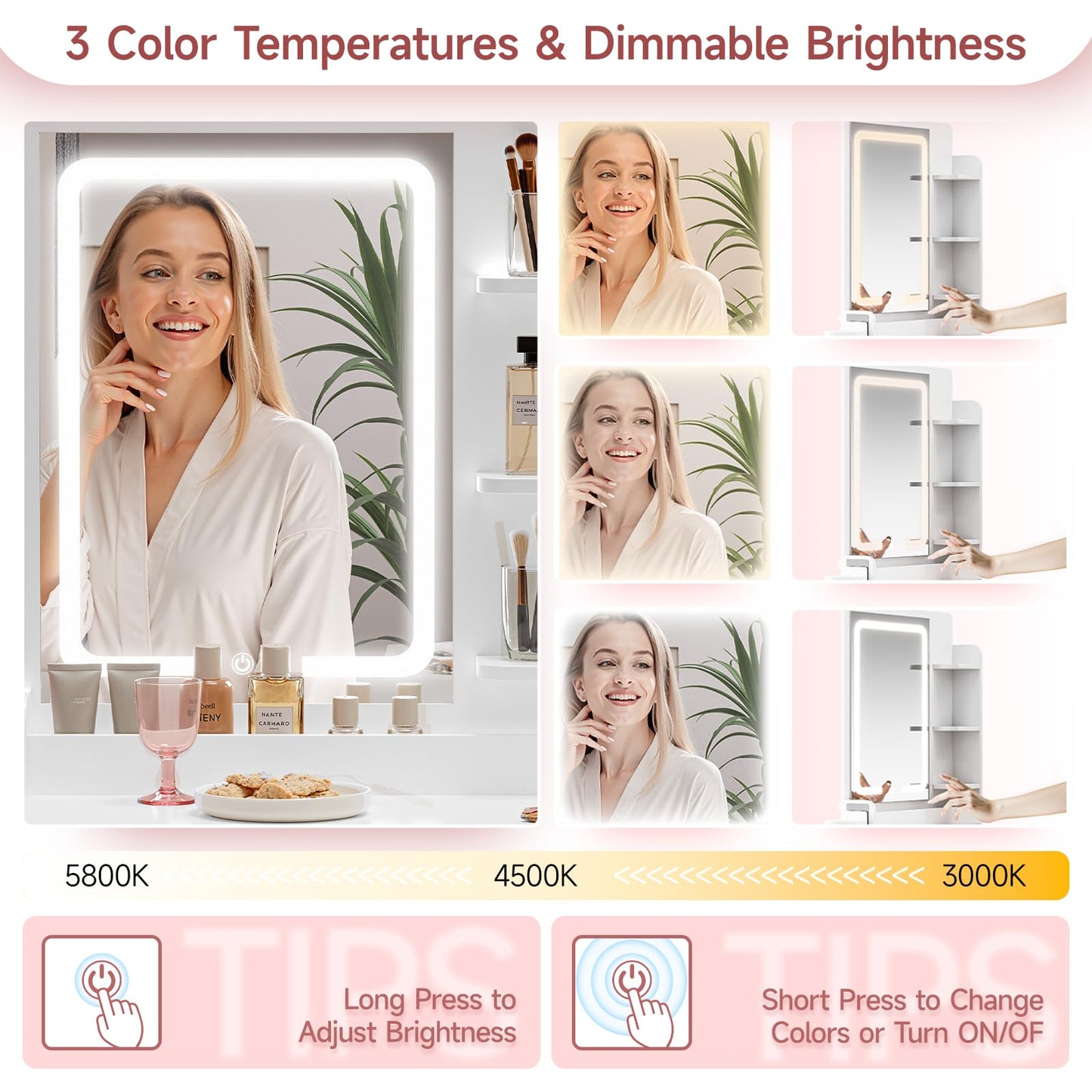 MemoCastle Small Vanity Desk for Compact Space: Mini Makeup Table Set for Bedroom - Tiny White Vanity with Mirror for Girls