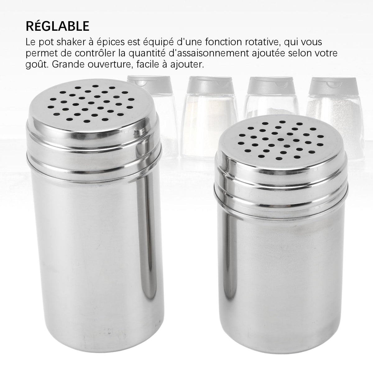 Condiment Shaker, 2PCS 304 Stainless Steel Adjustable Pour Holes Seasoning Dispenser Container Restaurant Organizing Cup for Kitchen Barbecue Camping (Type 2)