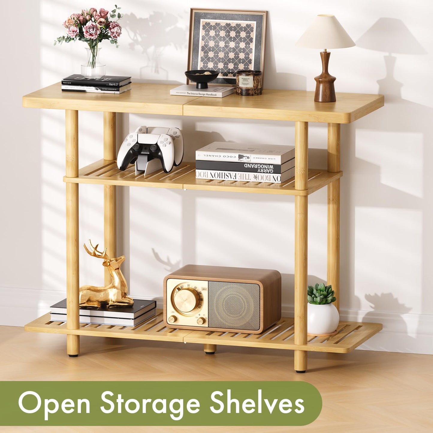 Atoping Bamboo TV Stand, Small TV Stands for up to 32 Inch, 3-Tier Entertainment Center TV Shelf with Storage, Sturdy Corner TV Stand for Small Spaces, 31.5 x 24.2 x 11.8 inches