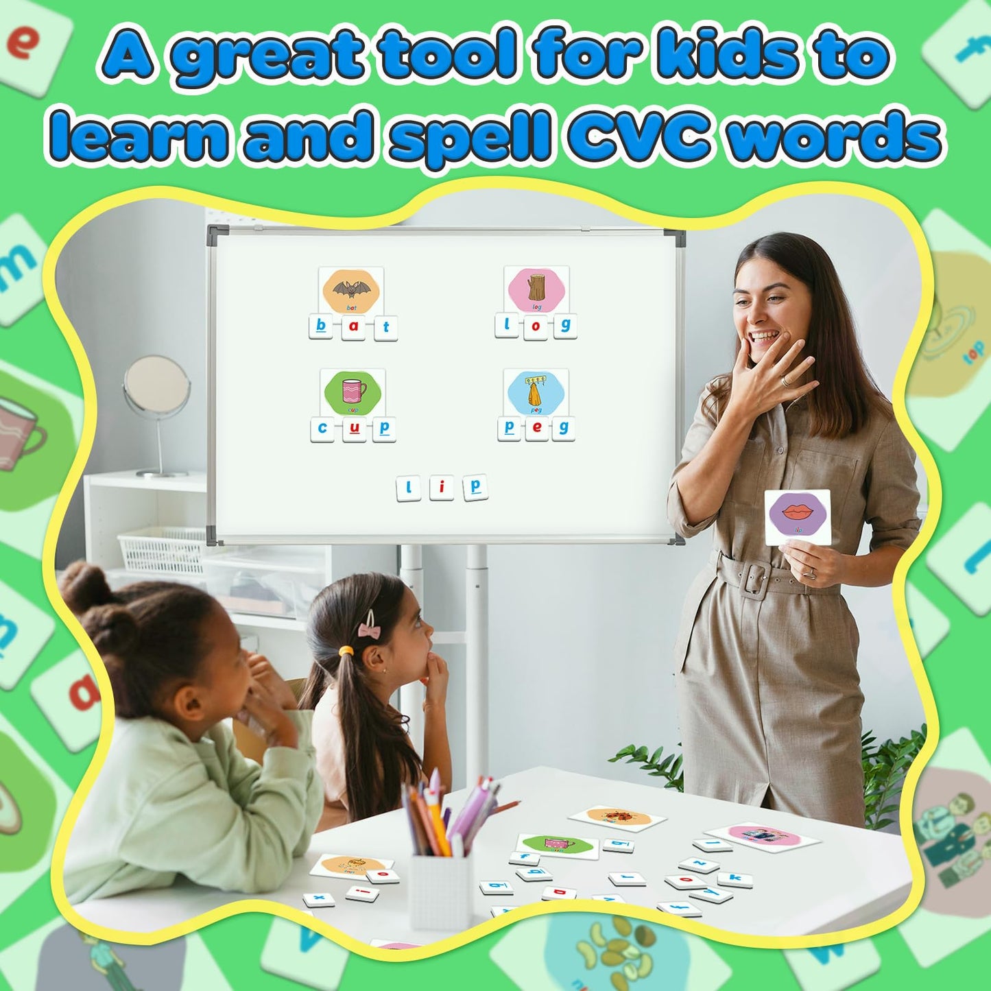 Zazopup CVC Word Games,Magnetic Letters & CVC Flash Cards,Phonics Games,Alphabet ABC Toys,Refrigerator Fridge Magnets for Kids Toddlers,Speech Therapy,Spelling Learning Games for Preschool Classroom