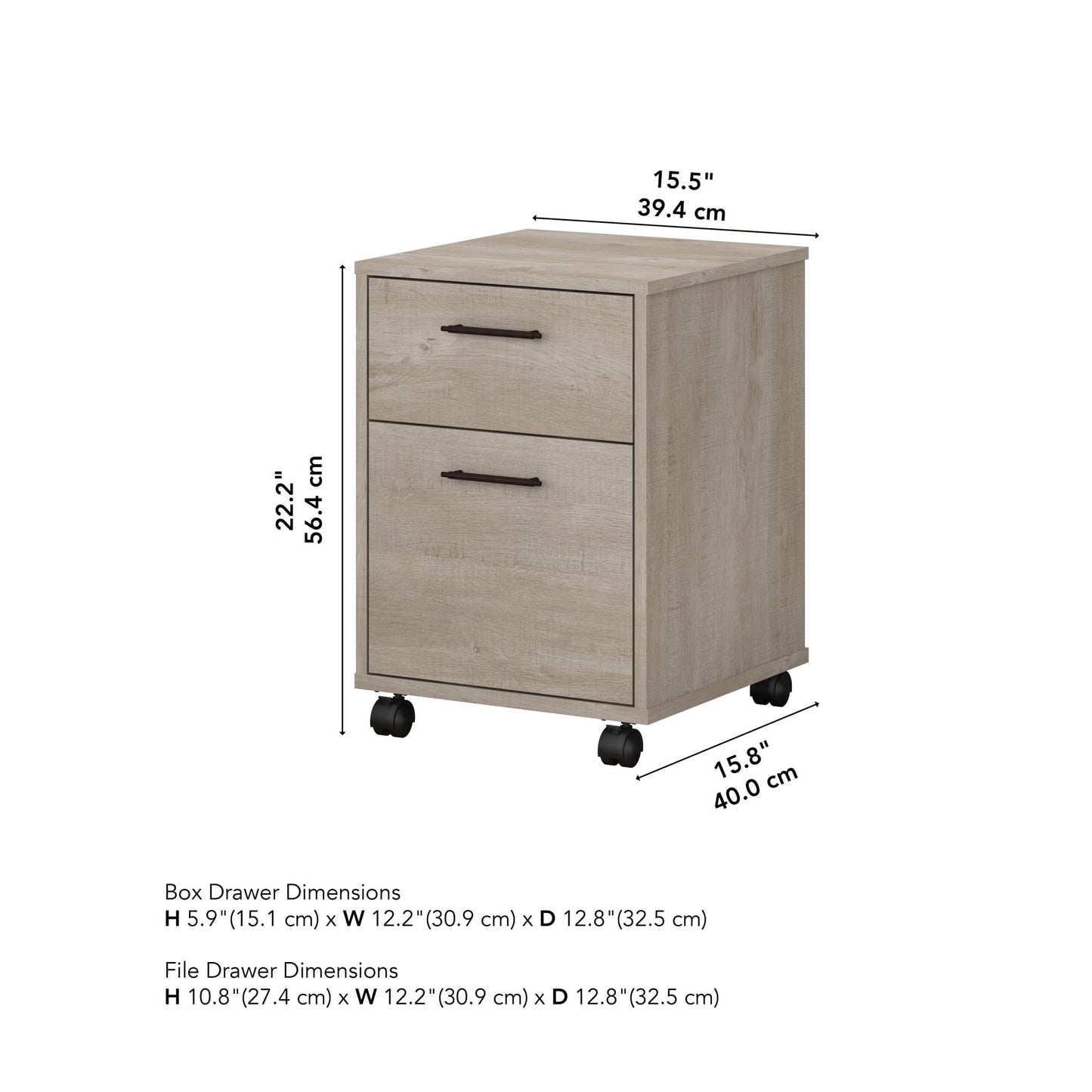 Bush Home Key West 2 Drawer Mobile File Cabinet, Rolling File Cabinet for Home Office
