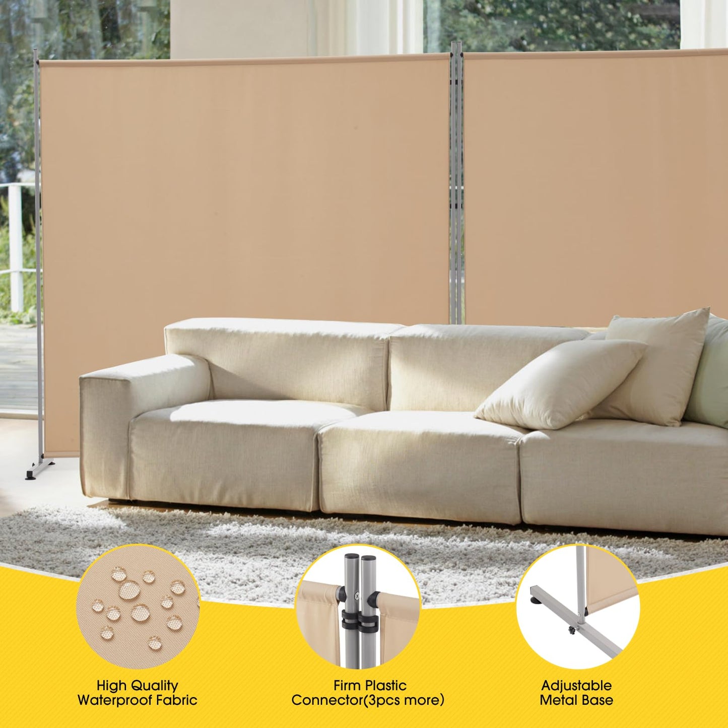 Rantila 2 Large Panels Room Divider,Portable Office Divider,Convenient Movable,Folding Partition Privacy Screen for Bedroom,Dining Room, Study,142" W x 71" H,Beige